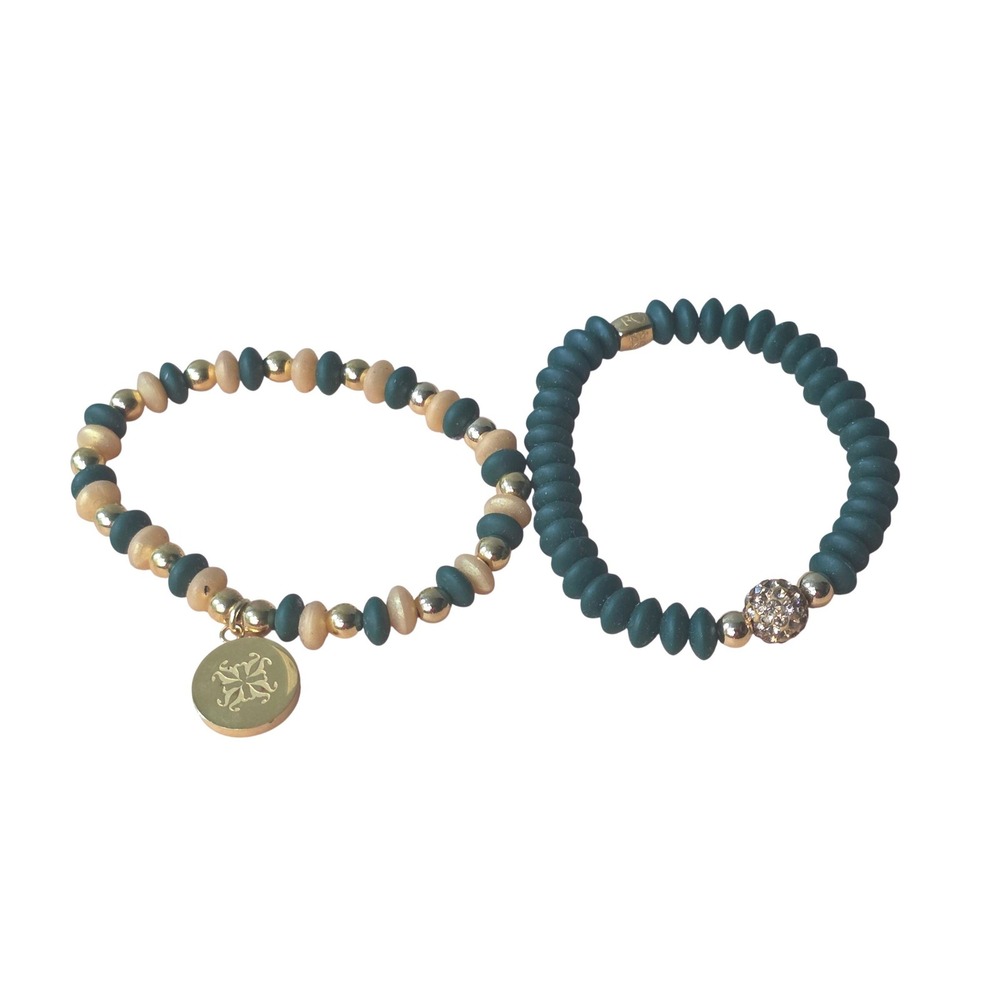 Rustic Cuff Bracelet Set Green,Gold‎ With Beaded RC